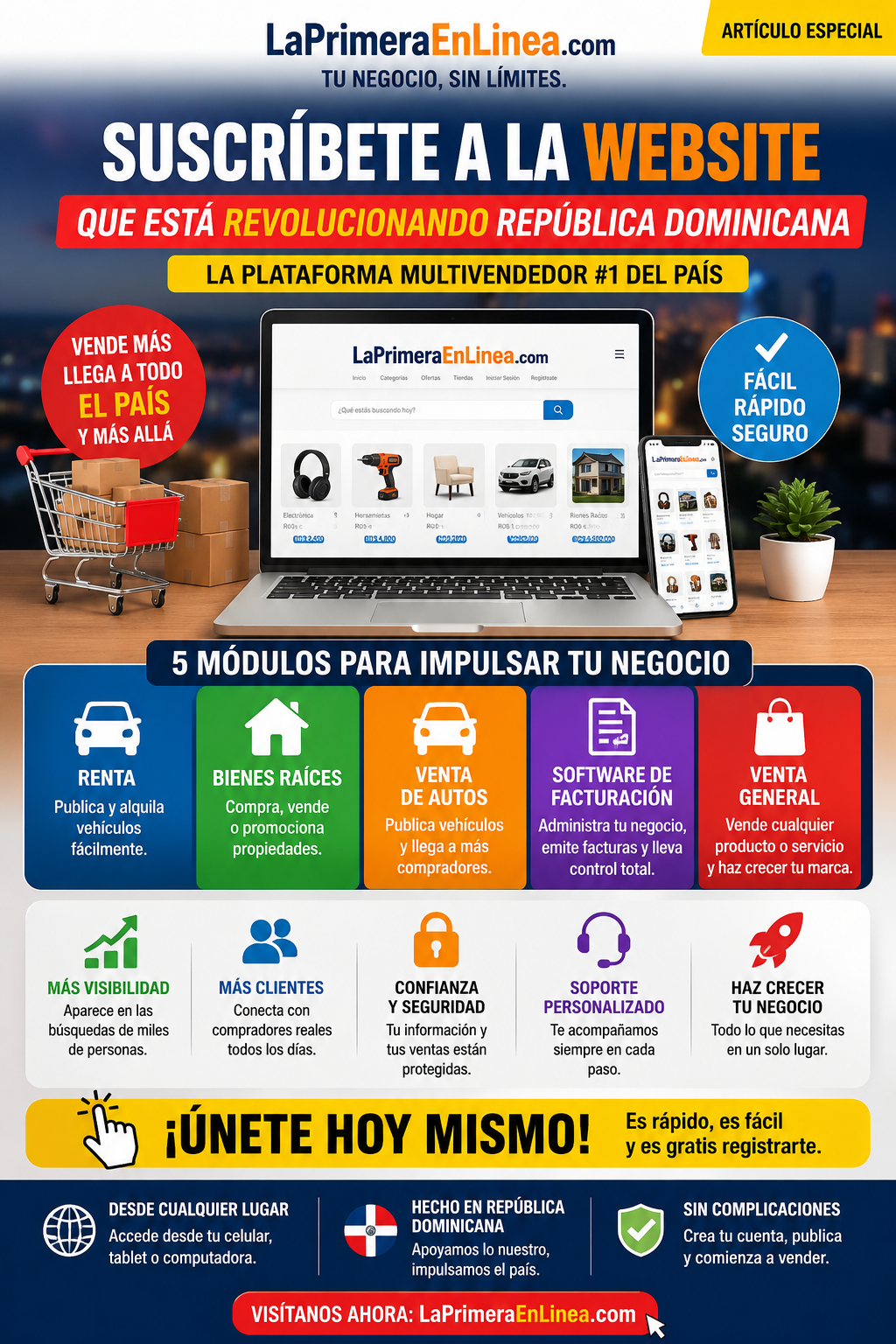 Artículo especial: suscríbete a LaPrimeraEnLinea.com, la plataforma multivendedor #1 de República Dominicana
