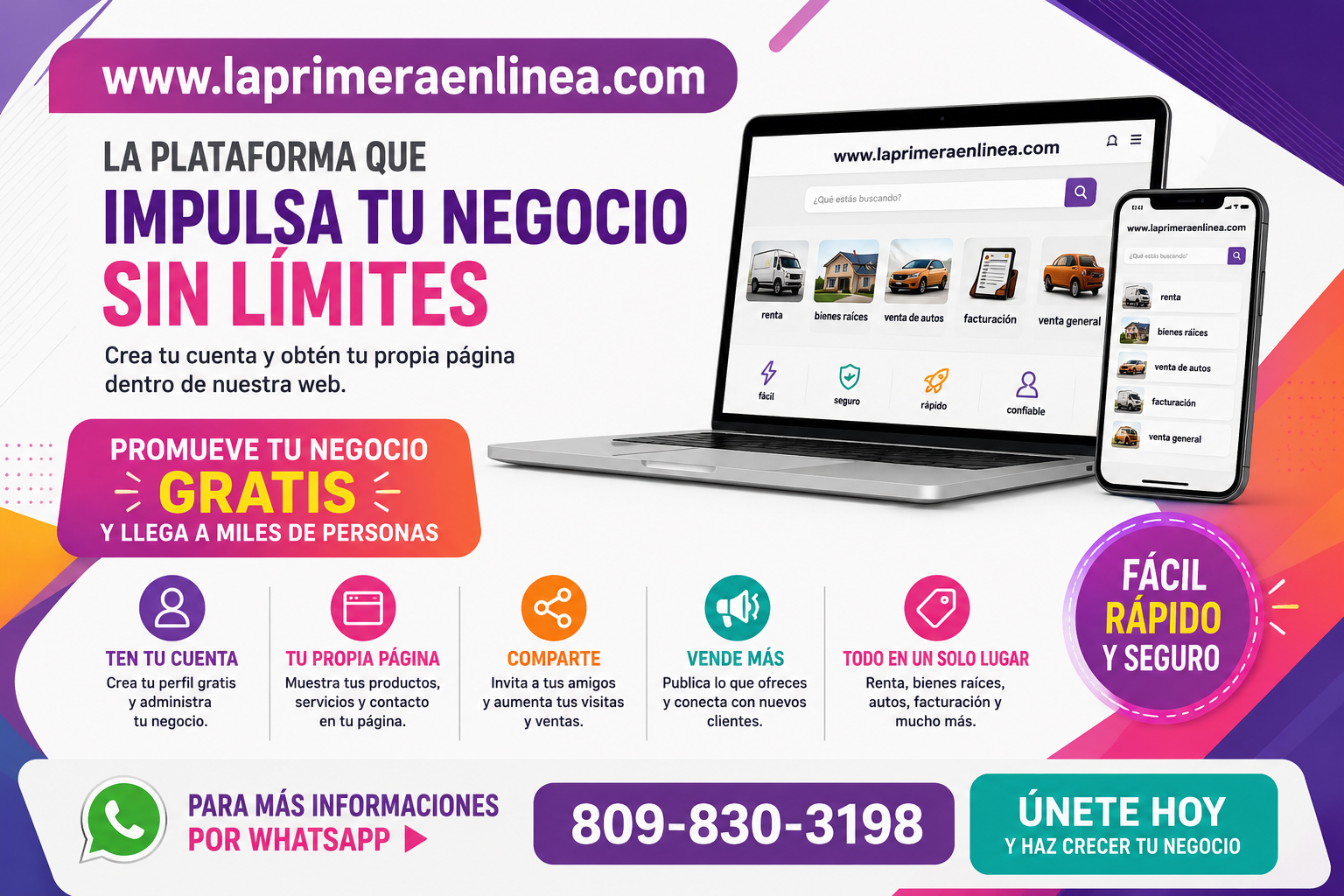 LaPrimeraEnLinea.com: la plataforma que impulsa tu negocio sin límites. Promueve tu negocio gratis y llega a miles de personas.